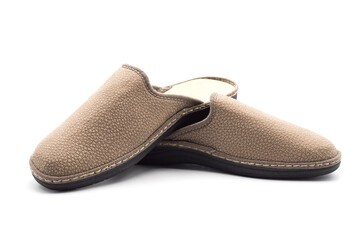 Closeup of brown sleepers for men  on white background