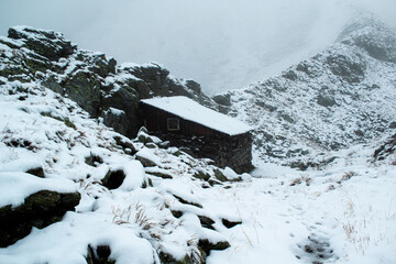 snow in the mountains