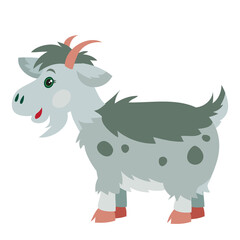 gray goat, flat, isolated object on white background, vector illustration,