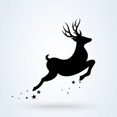 Christmas deer. Vector illustration black silhouette reindeer isolated on white background. Vector simple modern icon design illustration.