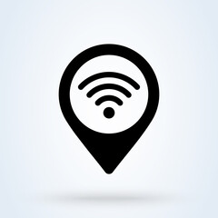 Wifi, Wireless location sign icon or logo. map pin point concept. free wifi internet location illustration.