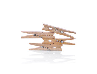 Wood clothespins isolated on white background