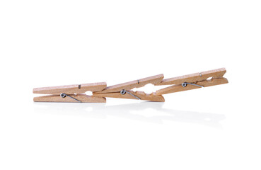 Wood clothespins isolated on white background