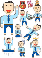 ドット絵風の会社員のキャラクターのイラスト