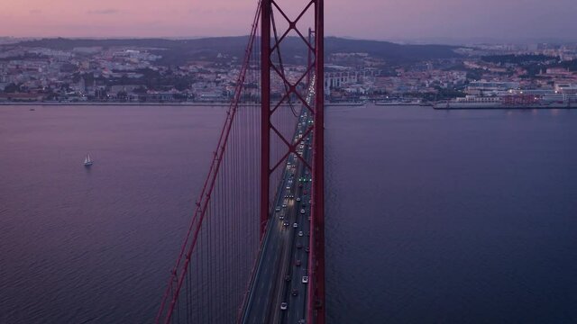 Traffic runs over suspension bridge