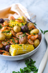 Shrimps Boil with Fresh Vegetables 