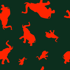 Red random falling elephants over contrast background seamless pattern. Minimal. Simple.