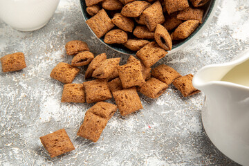 front view pillow cookies with choco sauce on white floor milk sweet breakfast