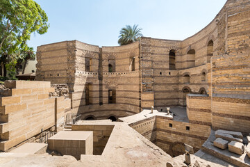 Ruins of the wall of Fortress of Babylon next to Coptic Museum in old Cairo, Egypt