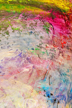 Background image of bright oil-paint palette closeup. © fusssergei