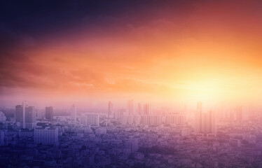 Economy crisis concept: Bangkok city sunrise background