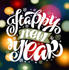 Fototapeta premium Merry Christmas and Happy new year - cute hand drawn doodle lettering postcard. Winter holidays label - cute template design. Happy Winter Holidays! Season greetings! Holly Jolly! 