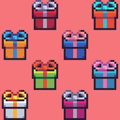 Pixel Art Christmas Gifts Pattern Illustration