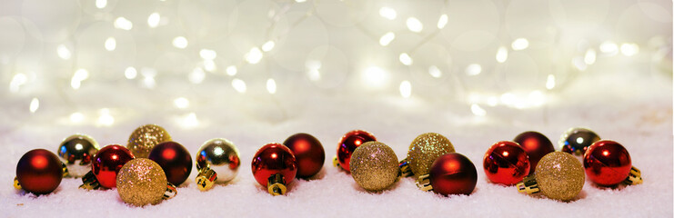 Christmas background with christmas baubles, banner, header, headline, panorama