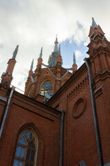 Russia, Moscow - 15.10.2020: Gothic Roman Catholic Cathedral of the Immaculate Conception of the Blessed Virgin Mary.