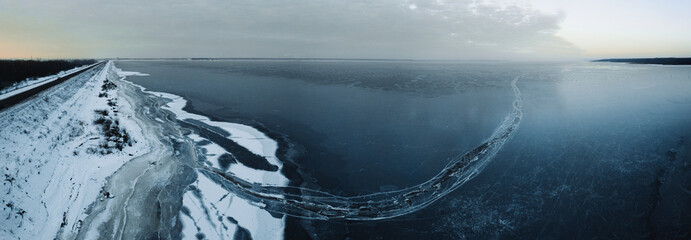 winter landscape sea view from above