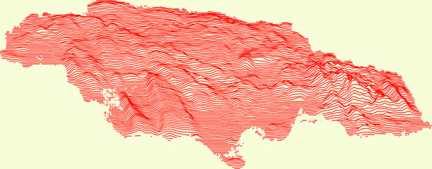 Topographic map of Jamaica with red contour lines and baige background