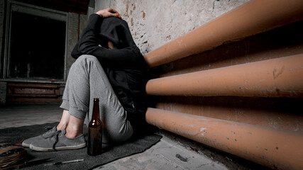 The woman takes drugs. The concept of crime and drug addiction.