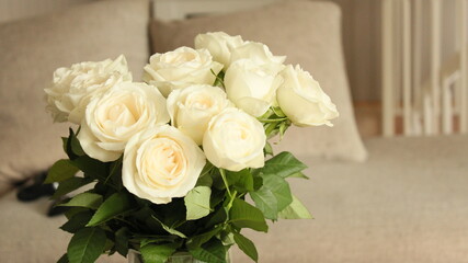 Bouquet of yellow roses blossom in a living room. Taken in Trondheim, NORWAY