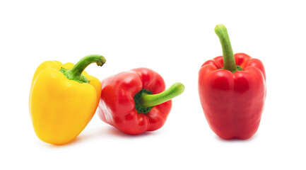 Set of different views of bell peppers isolate on white background