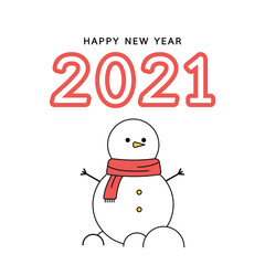 Happy new year 2021 poster. Snowman character design. Christmas poster.