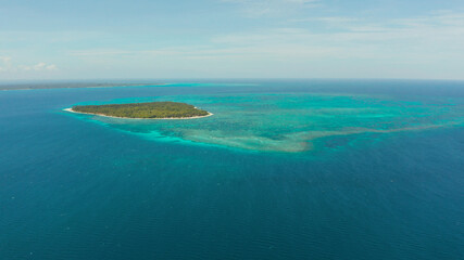 Plakat Tropical islands with white beaches and atolls and coral reef, aerial view. Summer and travel vacation concept.