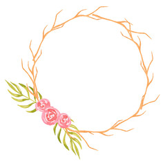 Watercolor spring floral wreath. Hand painted greenery round frame perfect for greeting card design, wedding invitation, Easter greeting card, Mother's day cards.