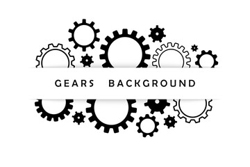Vector illustration of gears with on the blue background template. Gear vector icon. Web design icon. Gears and cogs symbol. Space for gear text.