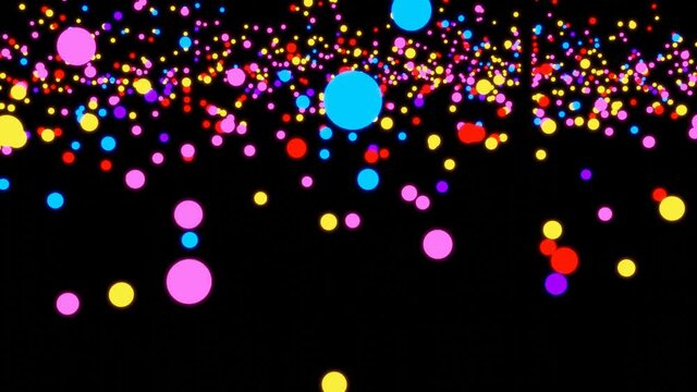 Abstract background with moving colorful lights on black, 4K motion graphics with changing neon colors dynamic dots.
