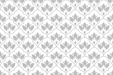 Fototapeta premium Flower geometric pattern. Seamless vector background. White and gray ornament. Ornament for fabric, wallpaper, packaging. Decorative print.