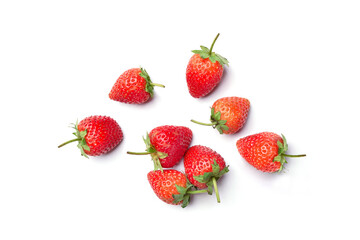Flat lay (top view) of Strawberries on white background.