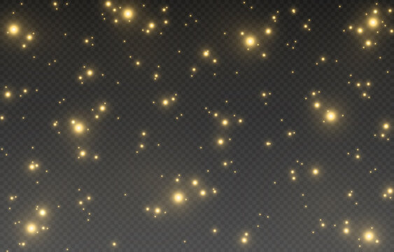 A flash of sparkles. Golden glow. Sequins png. Christmas light. Vector image.	