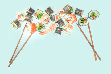 Flying sushi set with chopsticks
