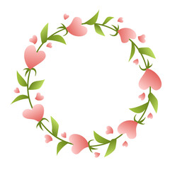 Wreath with hearts. Design element for Valentines card or invitation. Floral design.