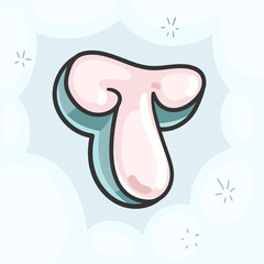Cartoon pink bubble letter T. Vector kids illustration font