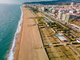 Fototapeta na wymiar aerial images of pineda de mar beach in maresme barcelona spain aerial view drone