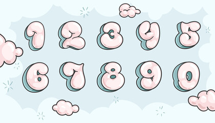Cartoon soft color numbers 1, 2, 3, 4, 5, 6, 7, 8, 9 set. Vector color bubble illustration for kids design 