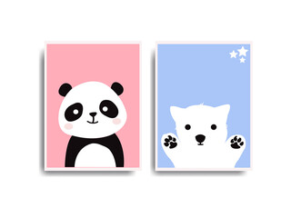 Cute panda animal and polar bear poster design. for Templates, Holidays, Creative Moderns, Banners, Posters, Covers and Brochures. Vector illustration