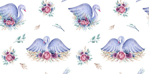 watercolor set of cards enamored swans and flowers