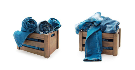 jeans over old grunge wood box