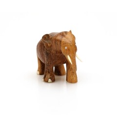 Fototapeta na wymiar Wooden souvenir elephant made of wood and ivory isolated on a white background