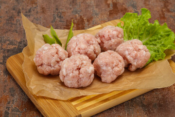 Homemade raw pork minced meatball for cooking