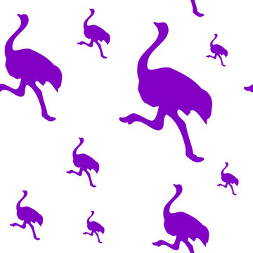 Funny running violet emu over white background. Cute pattern for any kind of design. Flat and simple seamless print.
