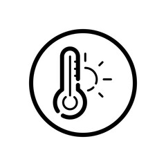 Thermometer. Summer temperature. Weather icon in a circle. Isolated vector illustration