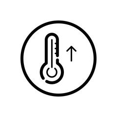 Thermometer. Rise temperature. Weather icon in a circle. Isolated vector illustration