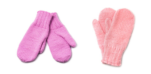 Pink mittens isolated on white background