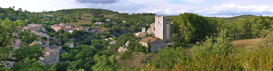 Fototapeta na wymiar Esparron-de-Verdon, Blick auf das Schloss und das Dorf, Panorama