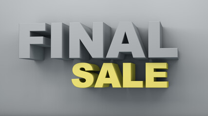 Final sale lettering Colors yellow and gray , Color of the year of 2021 Illuminating , Ultimate Grey 3d rendering