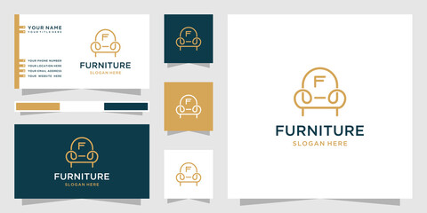 Furniture logo with line art style and business card
