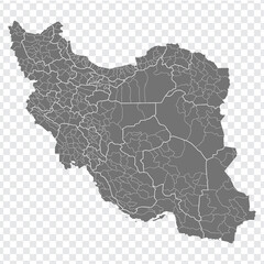 Blank map  of Iran. Counties of Iran map. High detailed gray vector map  Islamic Republic of Iran on transparent background for your web site design, logo, app, UI. EPS10. 